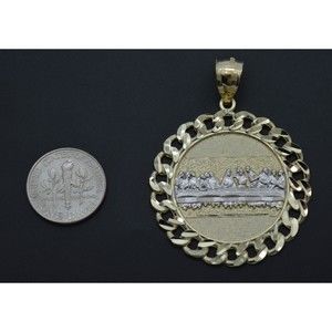 Real 10K Yellow Gold Last Supper Jesus Cuban Link Medallion Pendant 36.6mm 6.2gr